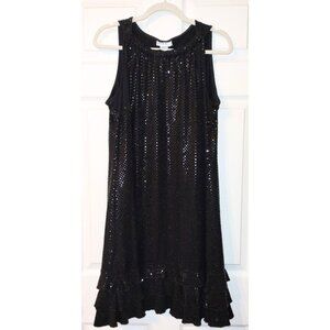 J.B.S. Women's Black on Black Sparkly Dots Shift Dress (Size 14)